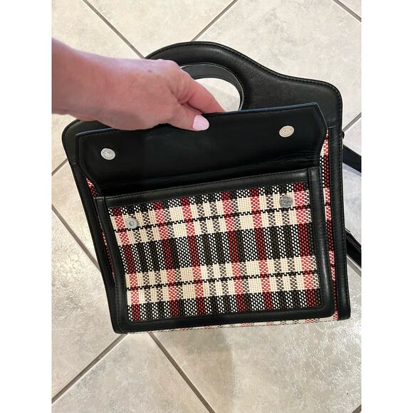 Canvas Leather NWOT Black Red Cream Crossbody Vintage Tote Laptop Briefcase - Picture 7 of 8